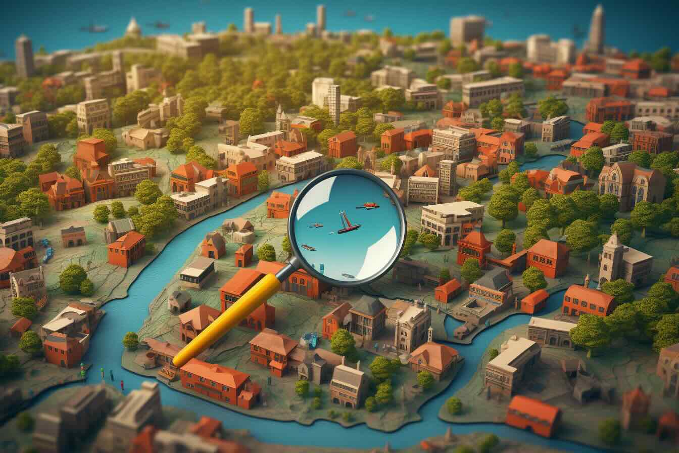 Magnifying glass over a city