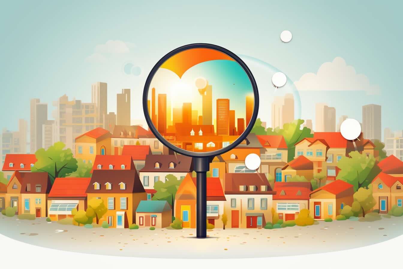 magnifying glass over city