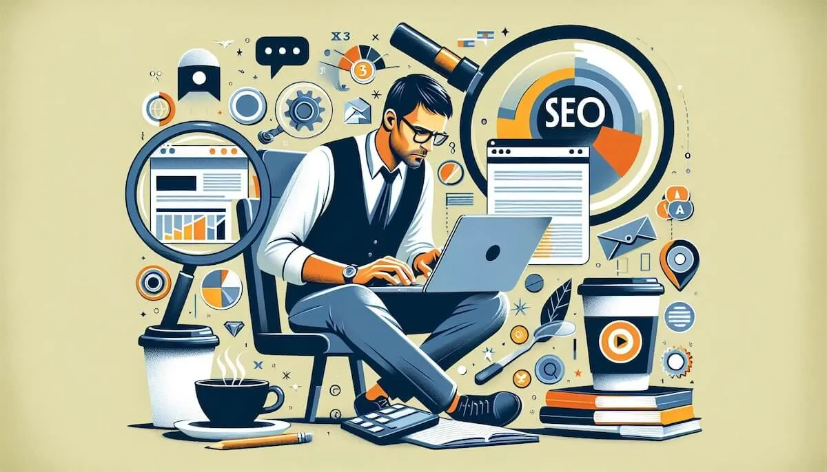 Cartoon man on computer